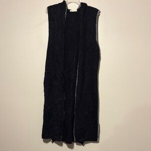 Faith + Linen Black Sleeveless Open long Vest with hood, soft sz S/M